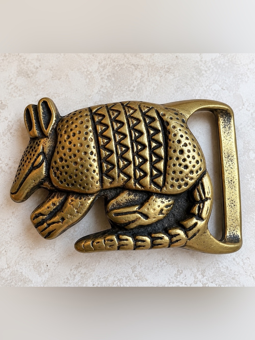 Vintage 1970s Style Solid Brass Armadillo Western Belt Buckle Hippie